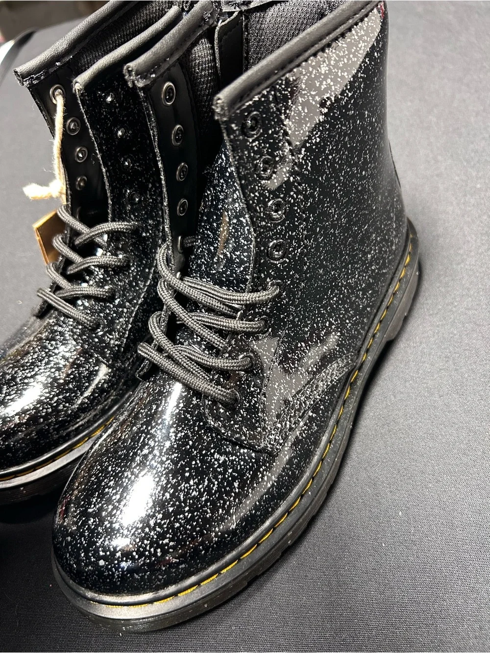 Dr. Martens Junior Youth 1460 Lace-Up Zip Combat Boots black cosmic glitter Sz 5